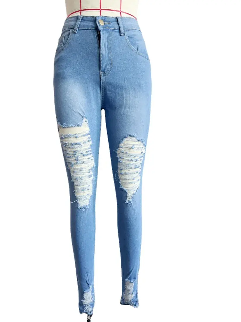 Hole Jeans Women Denim Pencil Pants Ripped Mom Skinny Stretch High Waist Washed Distressed 2025 Streetwear Ankle Length Trousers