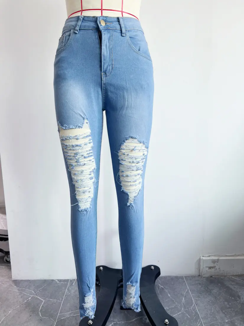 Hole Jeans Women Denim Pencil Pants Ripped Mom Skinny Stretch High Waist Washed Distressed 2025 Streetwear Ankle Length Trousers
