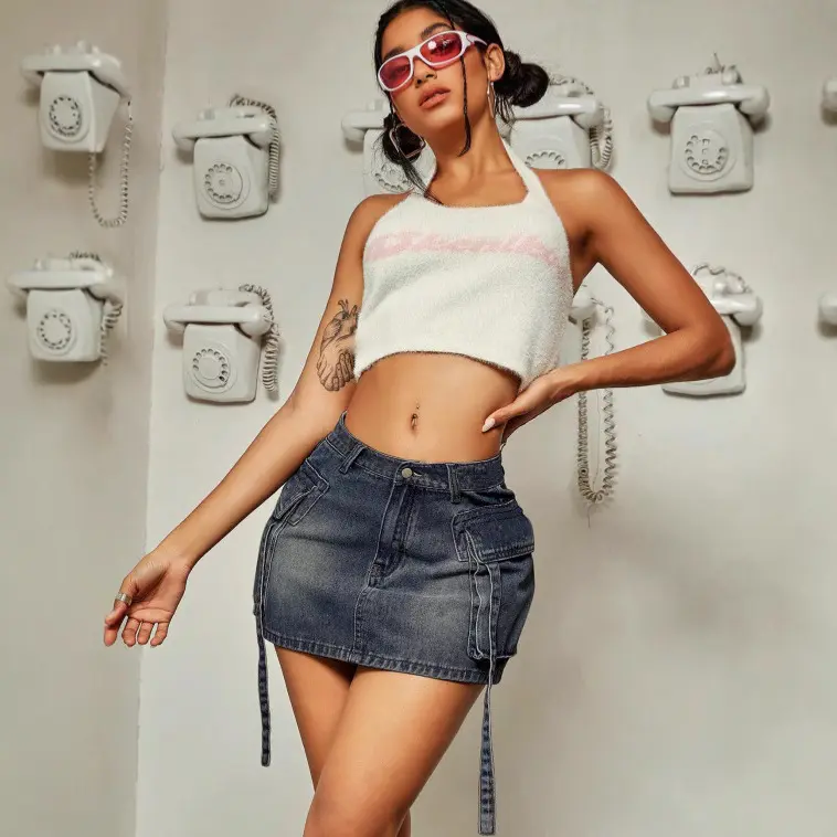 Denim Skirts Women Short Skirt A Line Slim Sexy Streetwear Hip Wrap Button Elegant Splice Y2k Mom Jeans Party Club Summer 2025