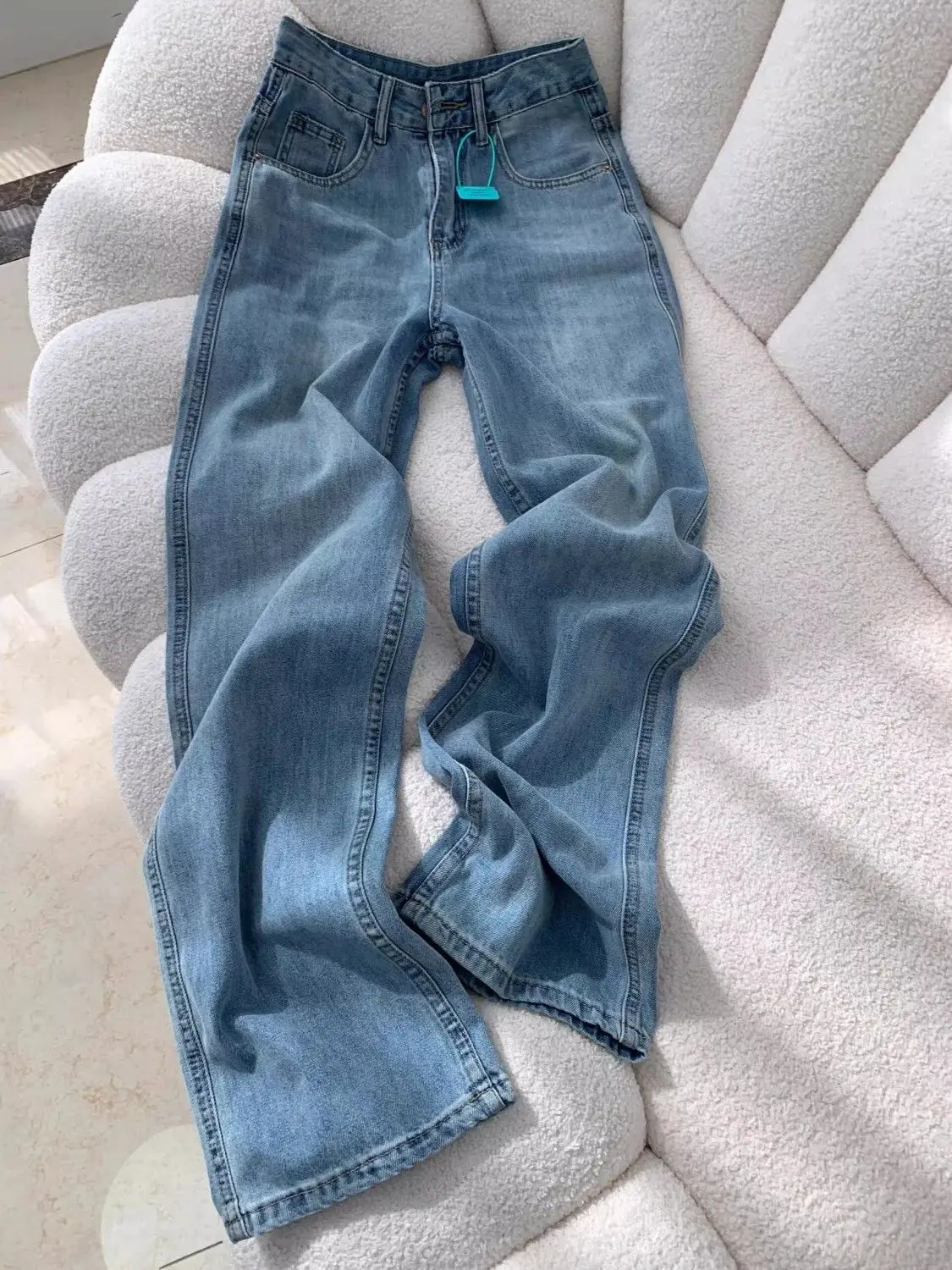 Wide Leg Jeans Women Denim Straight Pants Floor Length 2025 Streetwear High Waist Pockets Distressed Mom Jeans Vintage Trousers