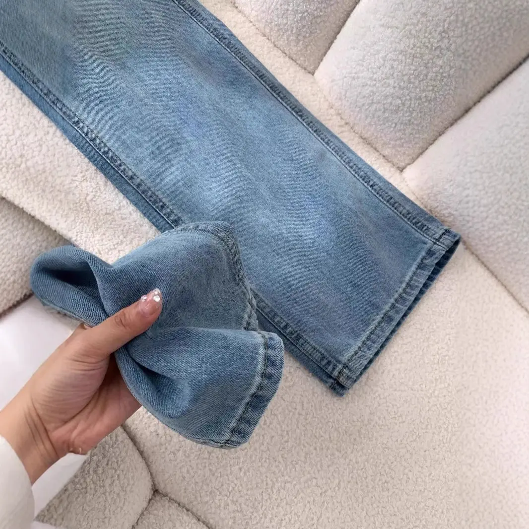 Wide Leg Jeans Women Denim Straight Pants Floor Length 2025 Streetwear High Waist Pockets Distressed Mom Jeans Vintage Trousers