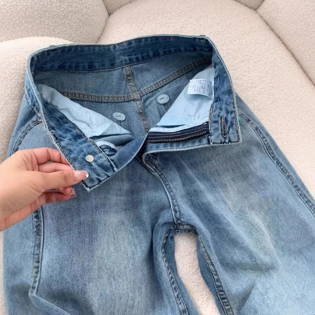 Wide Leg Jeans Women Denim Straight Pants Floor Length 2025 Streetwear High Waist Pockets Distressed Mom Jeans Vintage Trousers