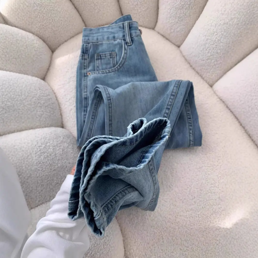 Wide Leg Jeans Women Denim Straight Pants Floor Length 2025 Streetwear High Waist Pockets Distressed Mom Jeans Vintage Trousers