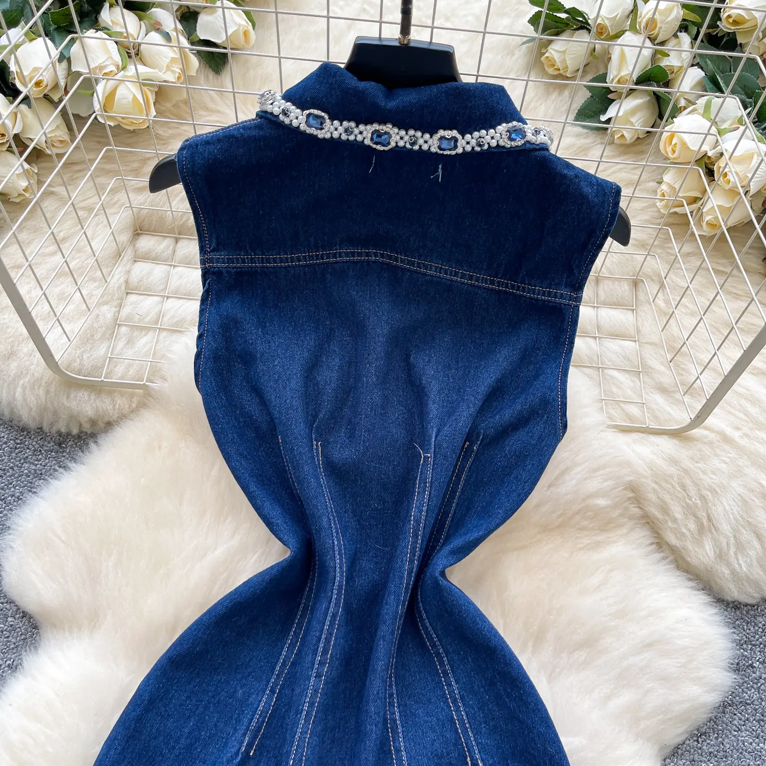 Mid Length Dress Women Denim Dresses Vestidos Sleeveless Turn Down Collar Elegant Mom Jeans Y2k Streetwear Work Party Night