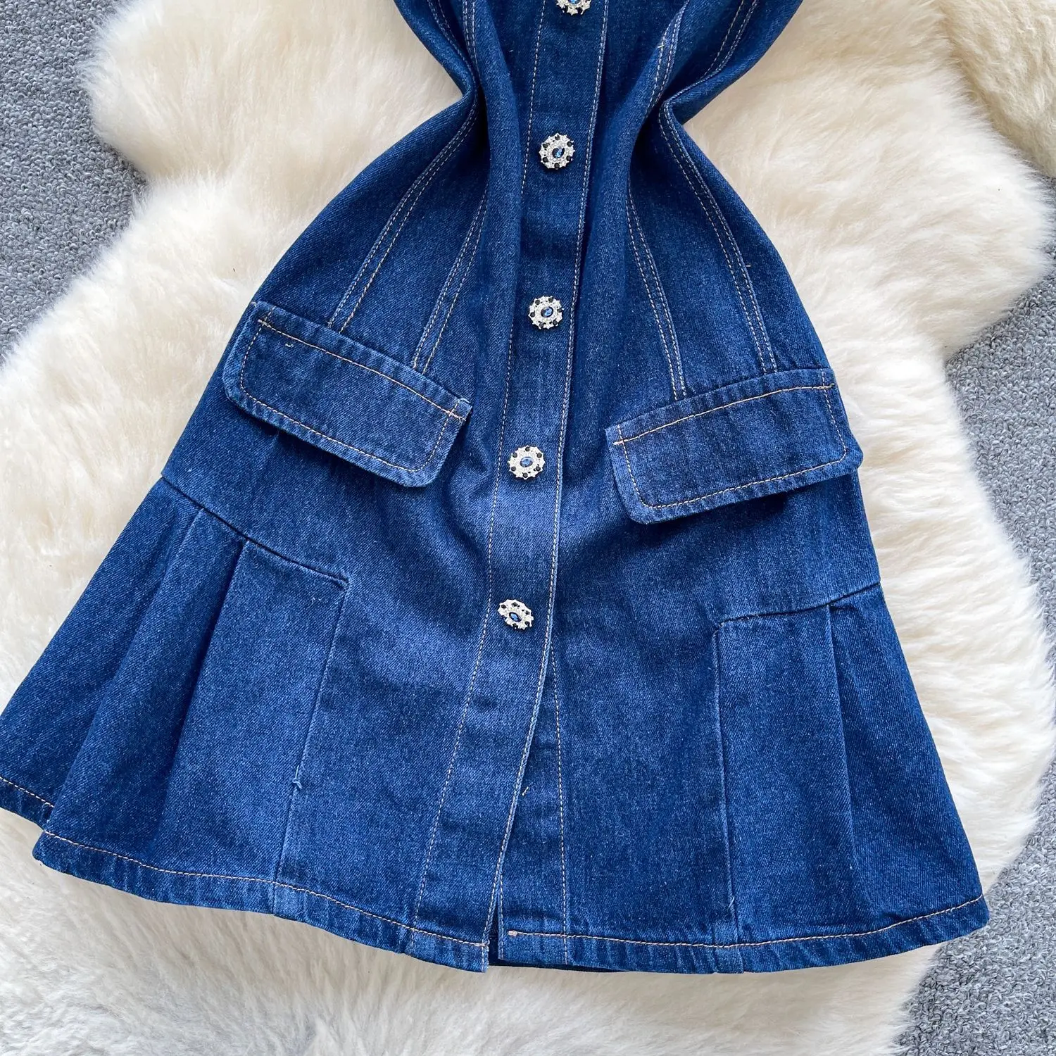 Mid Length Dress Women Denim Dresses Vestidos Sleeveless Turn Down Collar Elegant Mom Jeans Y2k Streetwear Work Party Night