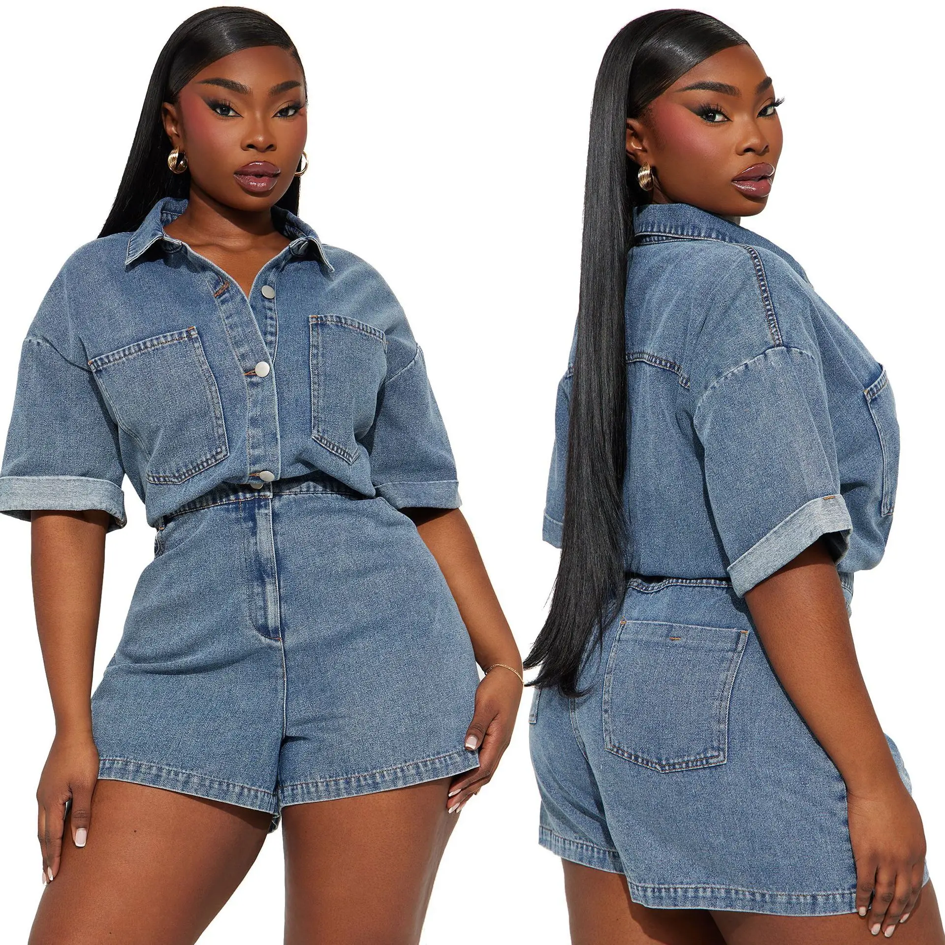 Short Jumpsuits Pants Women Demin Overalls Shorts One Piece Playsuits High Waist Streetwear Single Breasted Rompers Mom Jeans