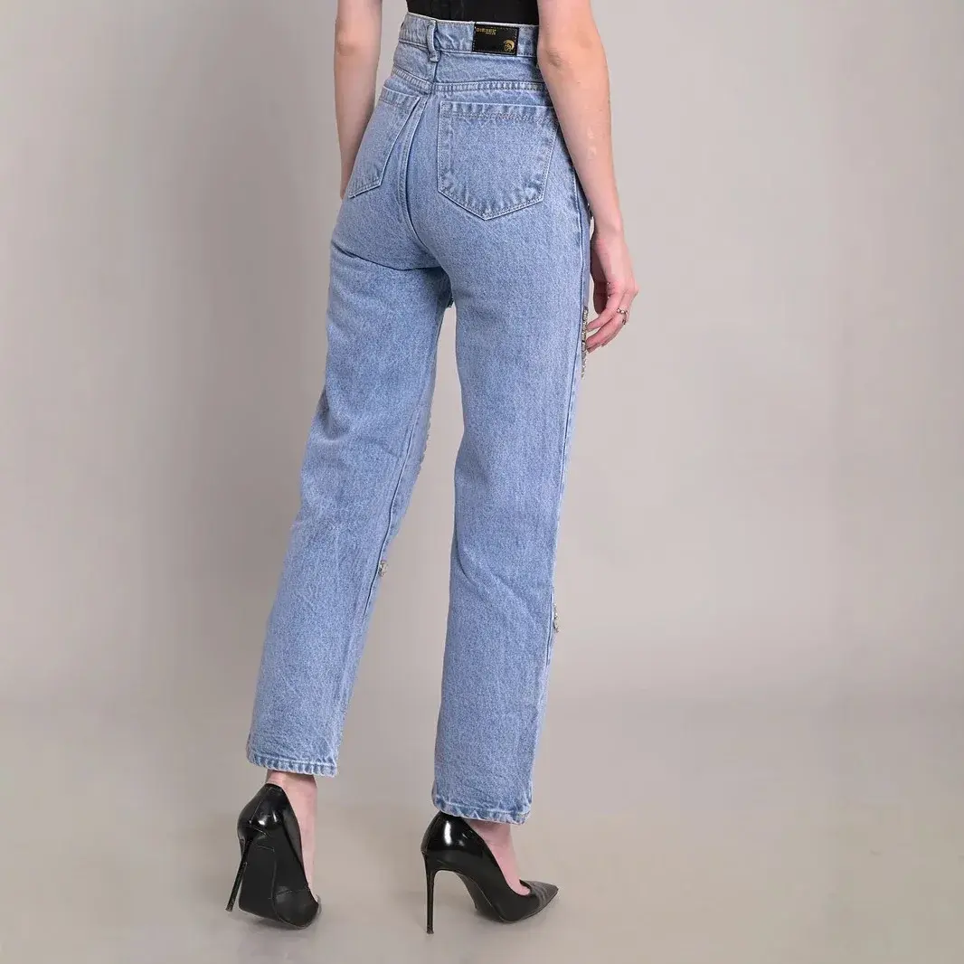 Wide Leg Pants Women Denim Mom Jeans 2025 Streetwear High Waist Diamond Distressed Y2k Vintage Straight Ankle Length Trousers