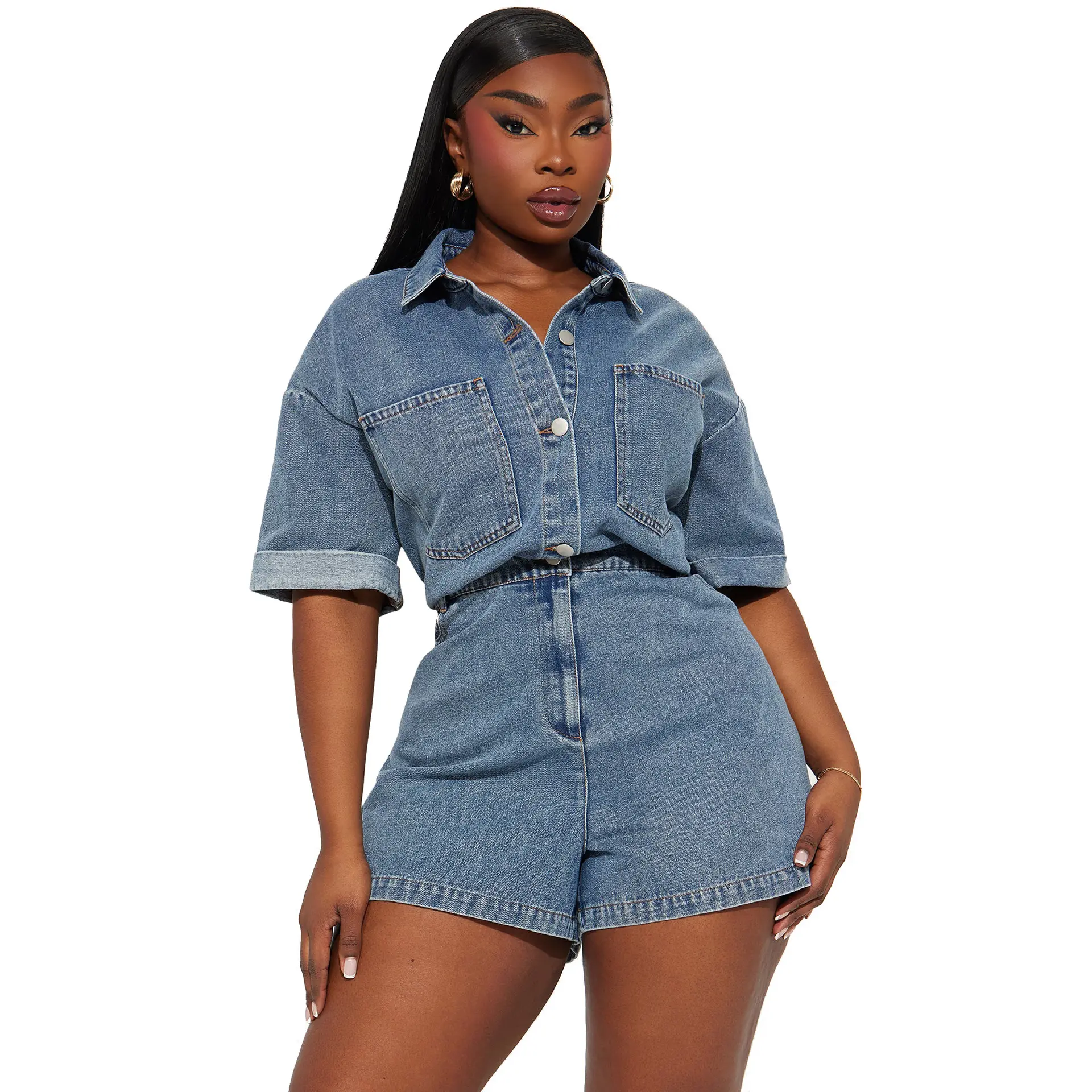 Short Jumpsuits Pants Women Demin Overalls Shorts One Piece Playsuits High Waist Streetwear Single Breasted Rompers Mom Jeans