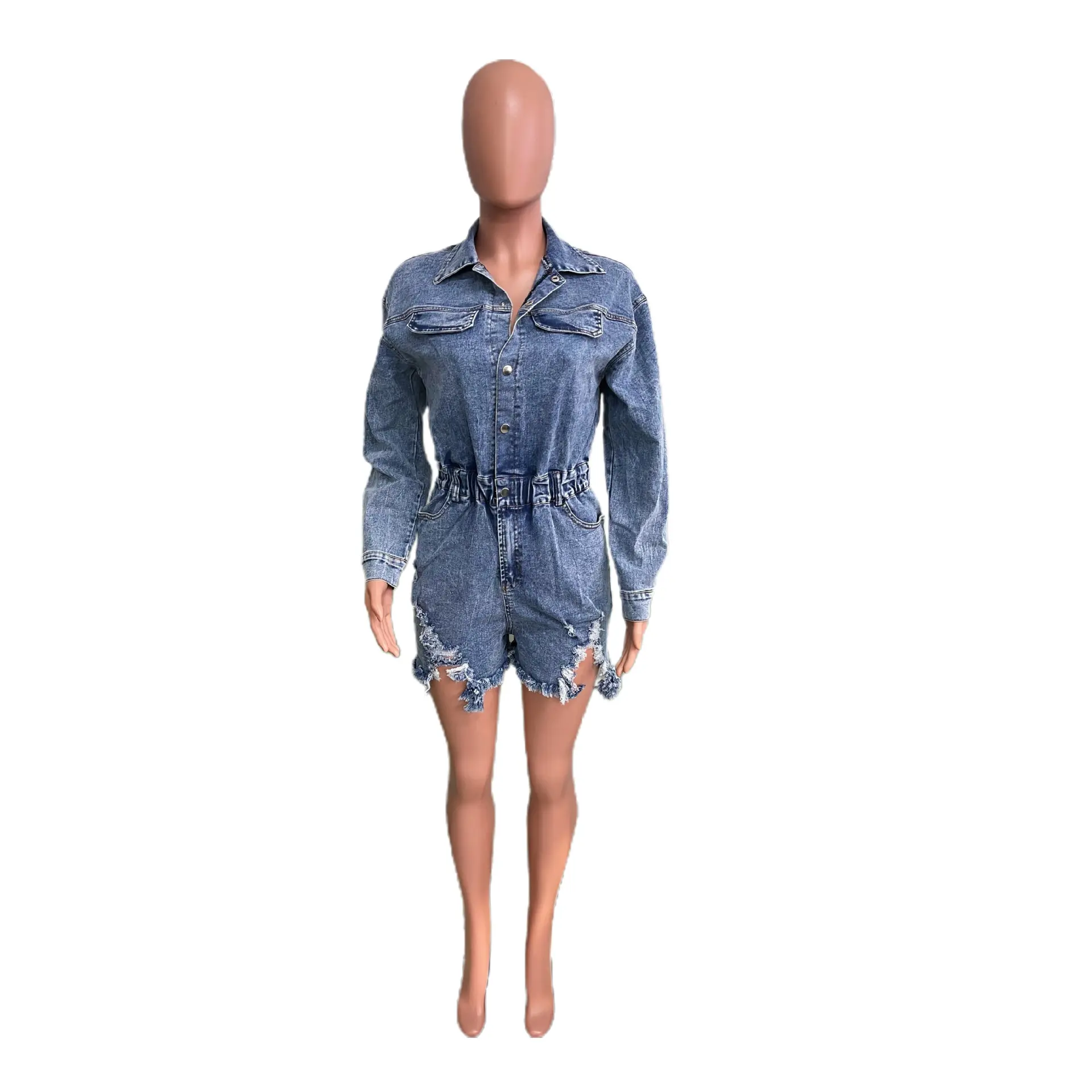 Demin Overalls Women Short Pants Hole Tassel Jumpsuits Shorts One Piece Party Club High Waist Single Breasted Rompers Mom Jeans