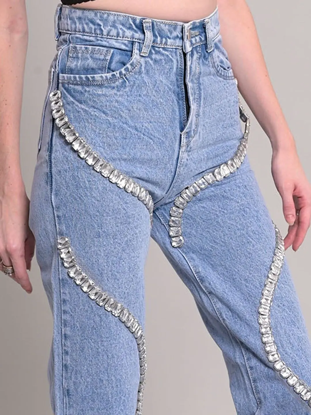 Wide Leg Pants Women Denim Mom Jeans 2025 Streetwear High Waist Diamond Distressed Y2k Vintage Straight Ankle Length Trousers