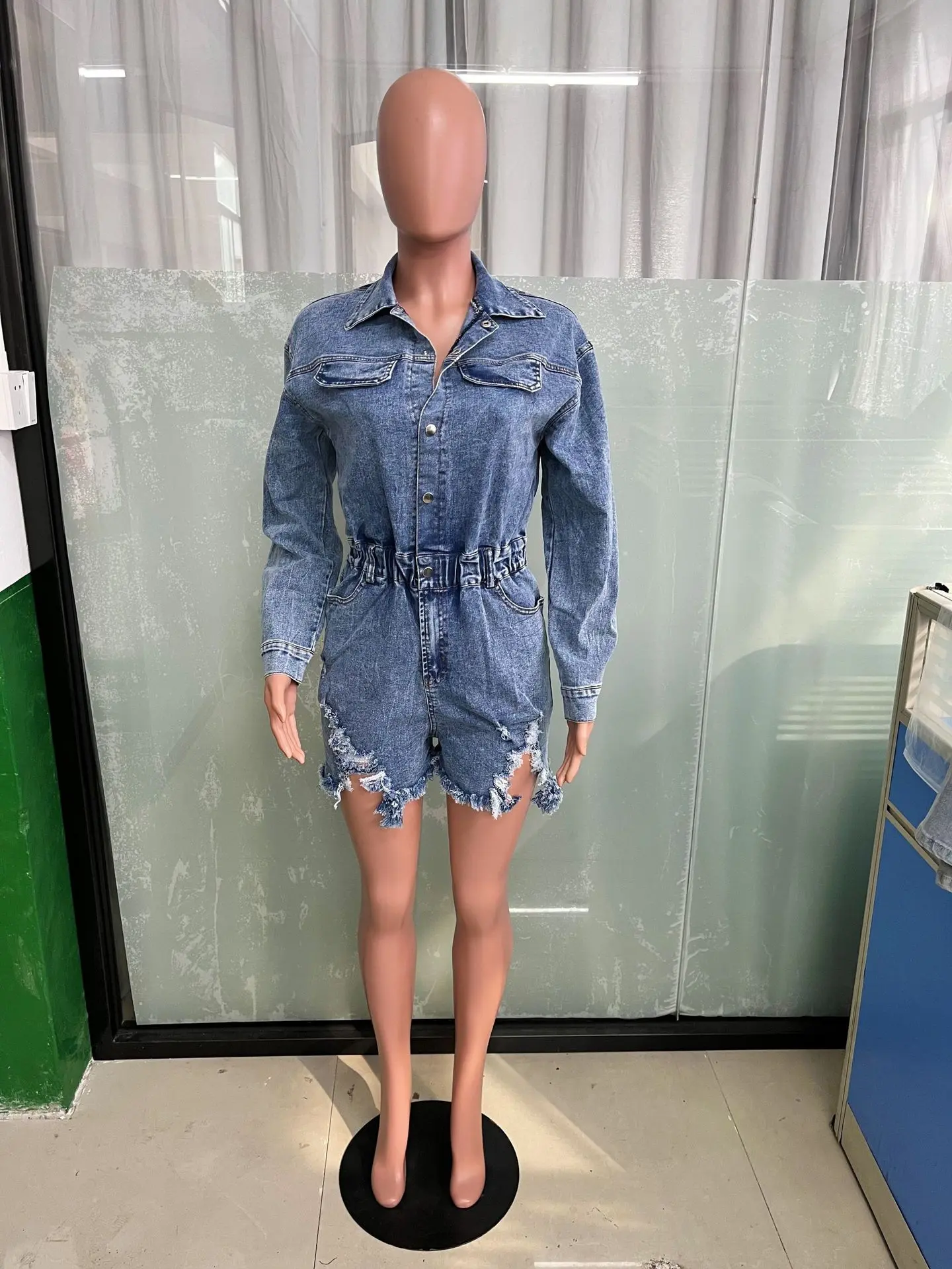 Demin Overalls Women Short Pants Hole Tassel Jumpsuits Shorts One Piece Party Club High Waist Single Breasted Rompers Mom Jeans