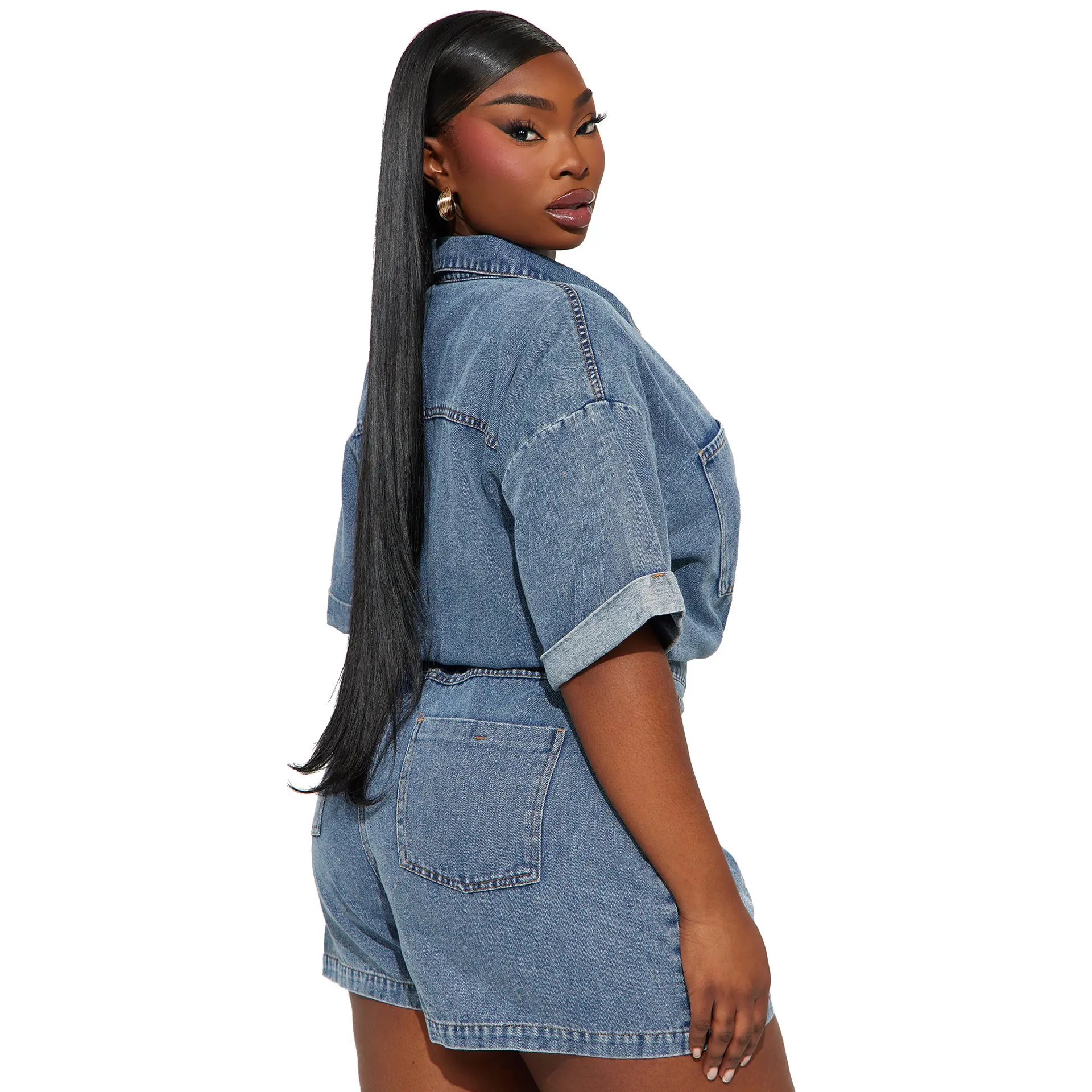 Short Jumpsuits Pants Women Demin Overalls Shorts One Piece Playsuits High Waist Streetwear Single Breasted Rompers Mom Jeans