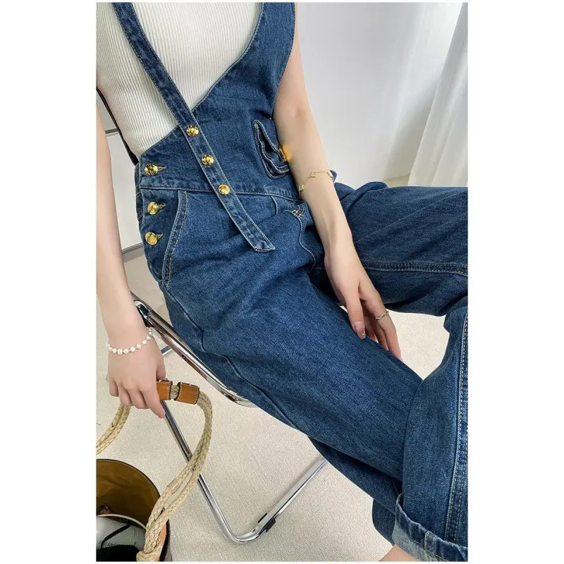Women Jumpsuits Denim Overalls Pant Jeans Wide Leg Long Pants High Waist Rompers Trousers Y2k Streetwear Irregularity One Piece