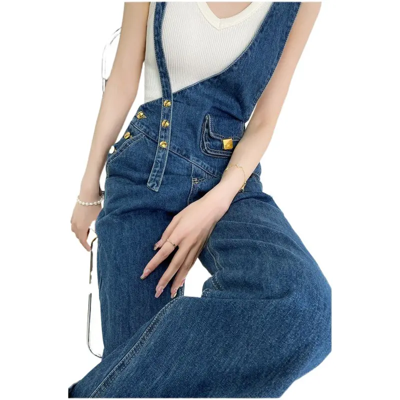 Women Jumpsuits Denim Overalls Pant Jeans Wide Leg Long Pants High Waist Rompers Trousers Y2k Streetwear Irregularity One Piece