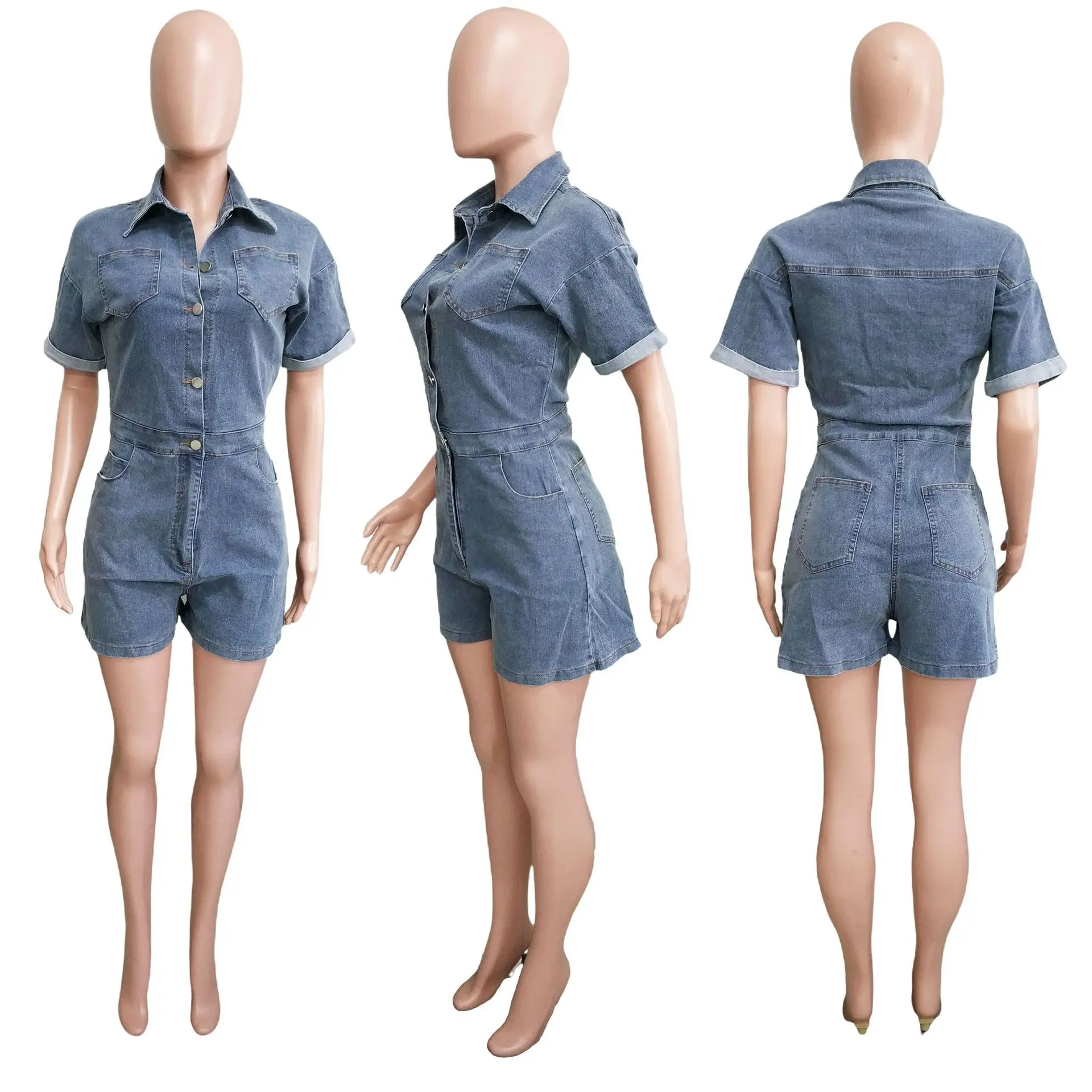 Short Jumpsuits Pants Women Demin Overalls Shorts One Piece Playsuits High Waist Streetwear Single Breasted Rompers Mom Jeans