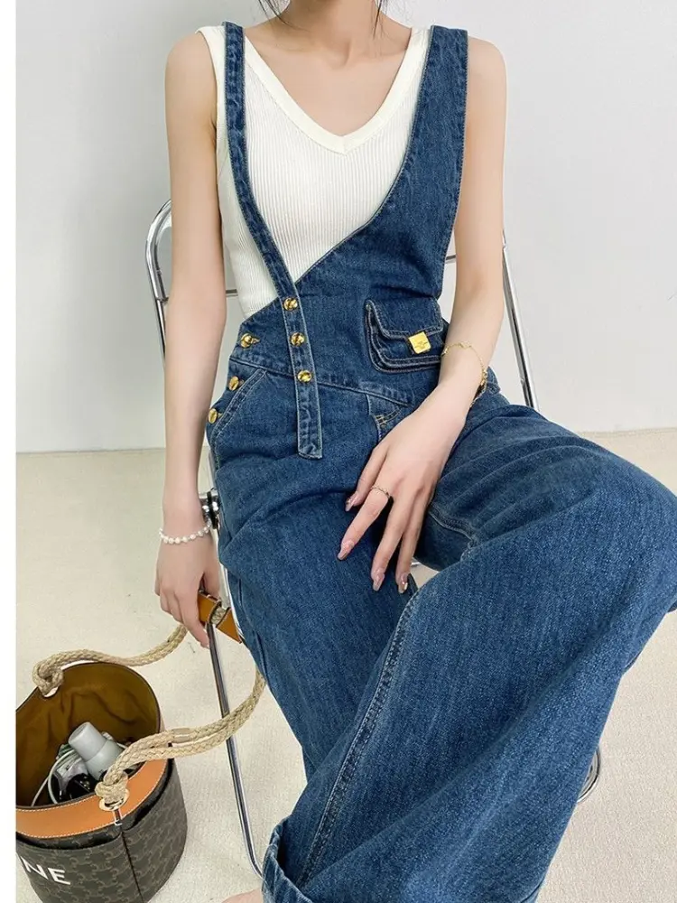 Women Jumpsuits Denim Overalls Pant Jeans Wide Leg Long Pants High Waist Rompers Trousers Y2k Streetwear Irregularity One Piece