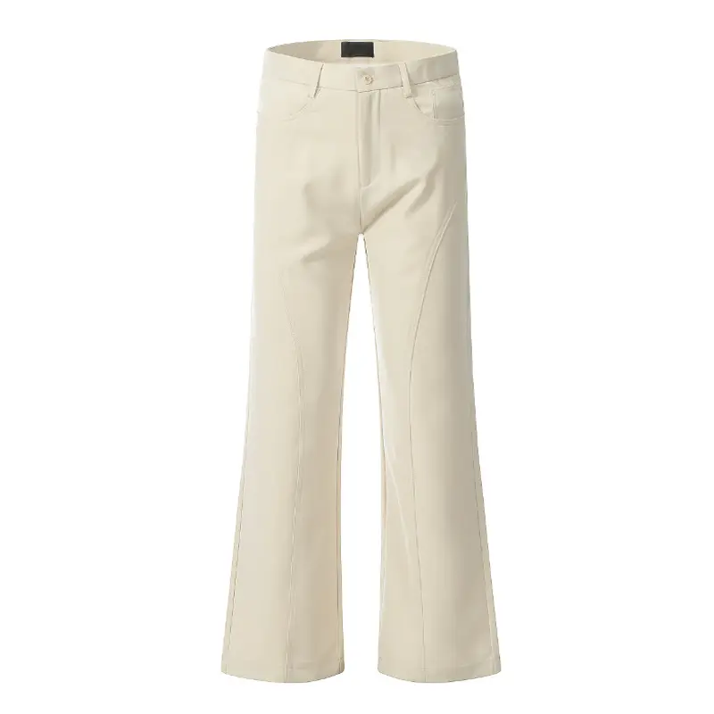 Men Casual Pant Long Flare Pants Button Pocket High Waist Straight Trousers Streetwear Splice Slim Fit Y2k Regular 2025 Summer