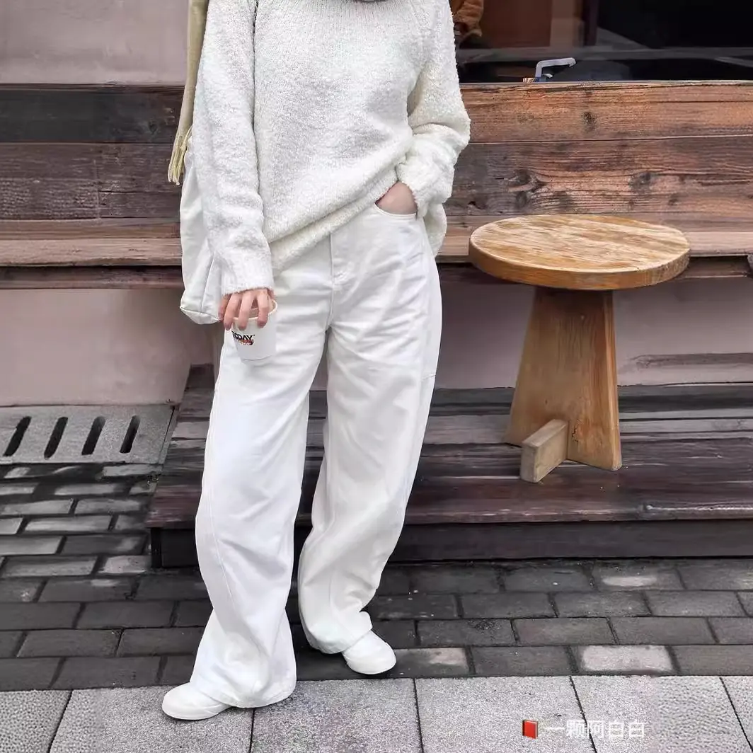 Denim Pants Women Jeans Floor Length Pants Casual High Waist Straight Trousers Streetwear Elegant Splice Mom Jeans Y2k Vintage
