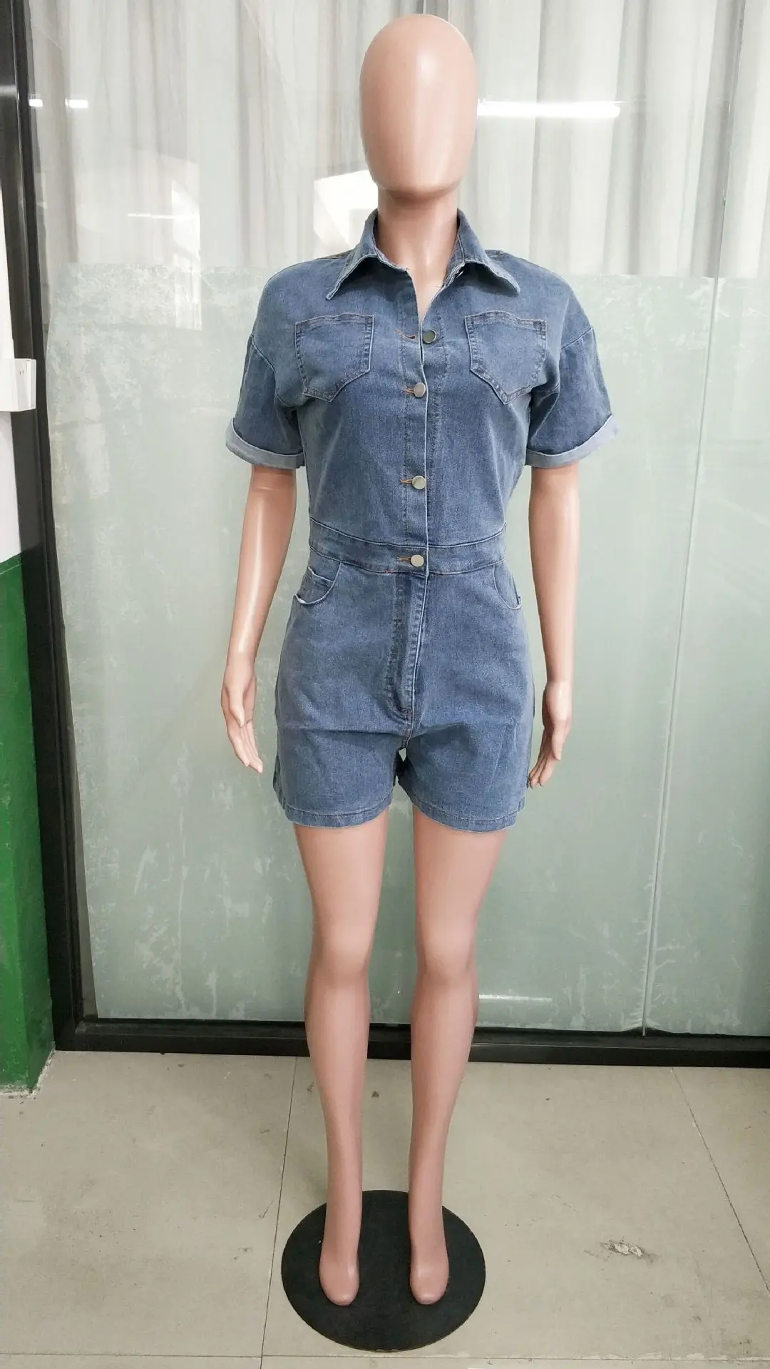 Short Jumpsuits Pants Women Demin Overalls Shorts One Piece Playsuits High Waist Streetwear Single Breasted Rompers Mom Jeans