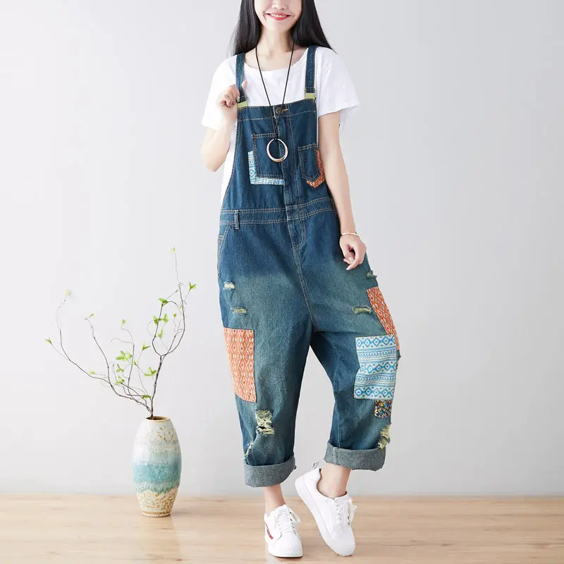 Jumpsuits Women Suspenders Overalls Denim One Piece Wide Leg Long Pants High Waist Hole Casual Rompers Y2k Streetwear Work