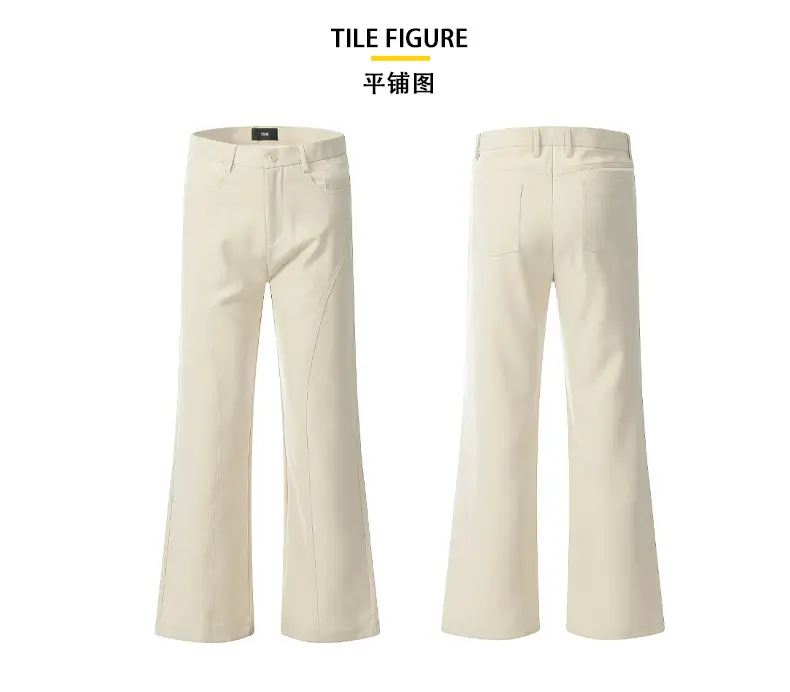 Men Casual Pant Long Flare Pants Button Pocket High Waist Straight Trousers Streetwear Splice Slim Fit Y2k Regular 2025 Summer