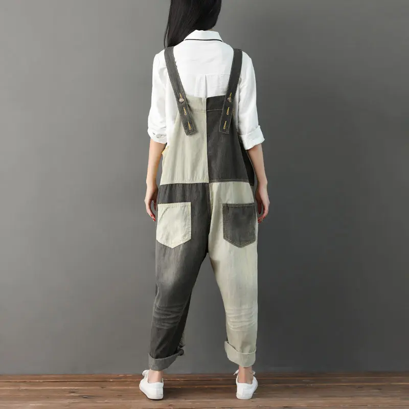 Jumpsuits Women Denim One Piece Suspenders Mom Jeans Overalls Hole Long Pants High Waist Rompers Y2k Streetwear Casual Loose