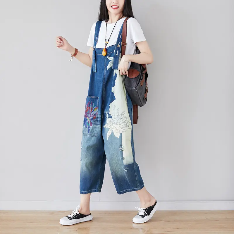 Jumpsuits Women Jeans Denim One Piece Suspenders Overalls Print Wide Leg Long Pants High Waist Rompers Y2k Streetwear Work 2025