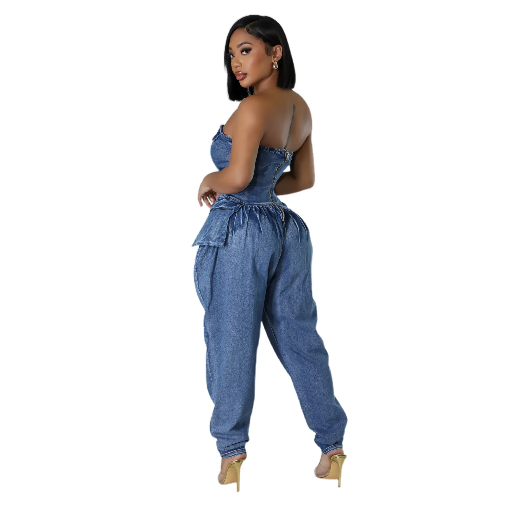 Demin Overalls Women Strapless Jumpsuits Sexy One Piece Long Pants High Waist Streetwear Y2k Slim Fit Rompers 2025 Summer Party