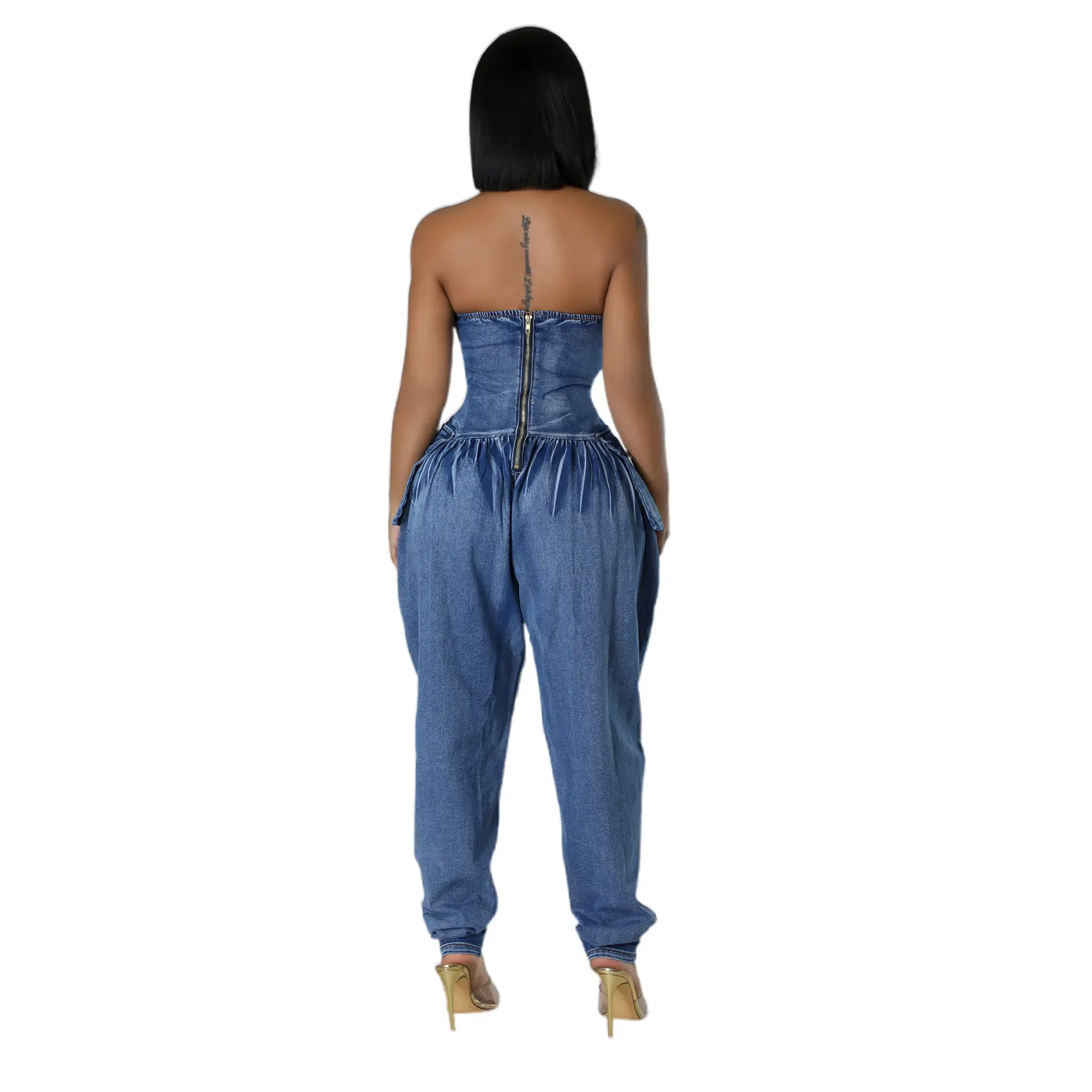 Demin Overalls Women Strapless Jumpsuits Sexy One Piece Long Pants High Waist Streetwear Y2k Slim Fit Rompers 2025 Summer Party