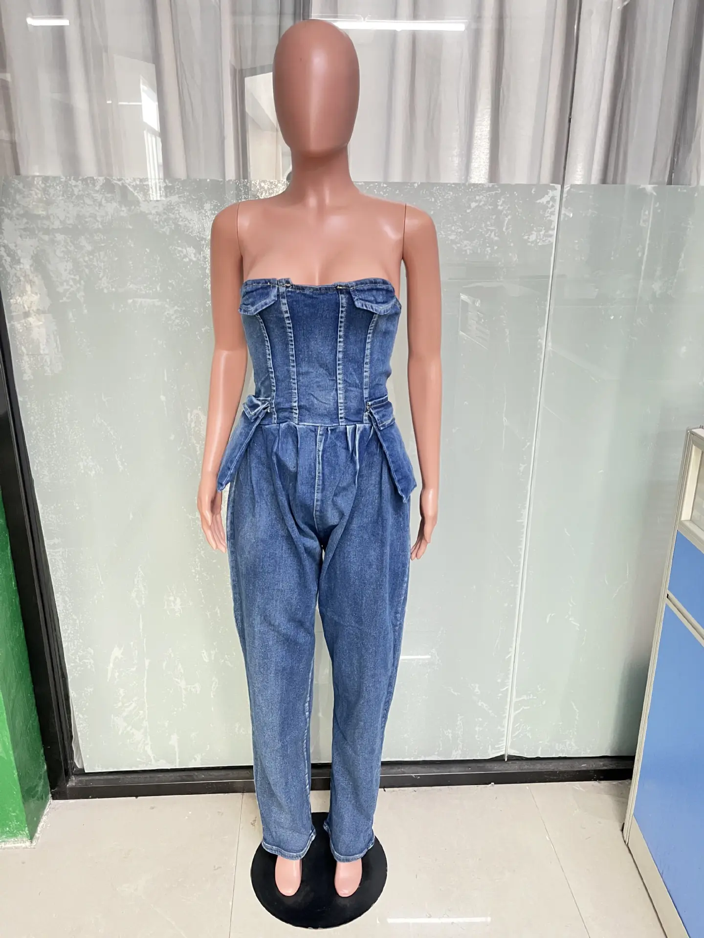 Demin Overalls Women Strapless Jumpsuits Sexy One Piece Long Pants High Waist Streetwear Y2k Slim Fit Rompers 2025 Summer Party