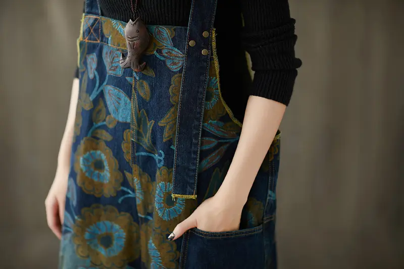 Jumpsuits Women Print Flotal Denim One Piece Jeans Suspenders Overalls Wide Leg Long Pants High Waist Rompers Y2k Streetwear