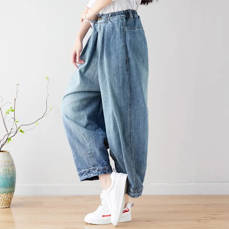 Denim Pant Women Jeans Wide Leg Long Pants Slim Mom Jeans High Waist Work Straight Trousers Y2k Streetwear Elegant Splice 2025