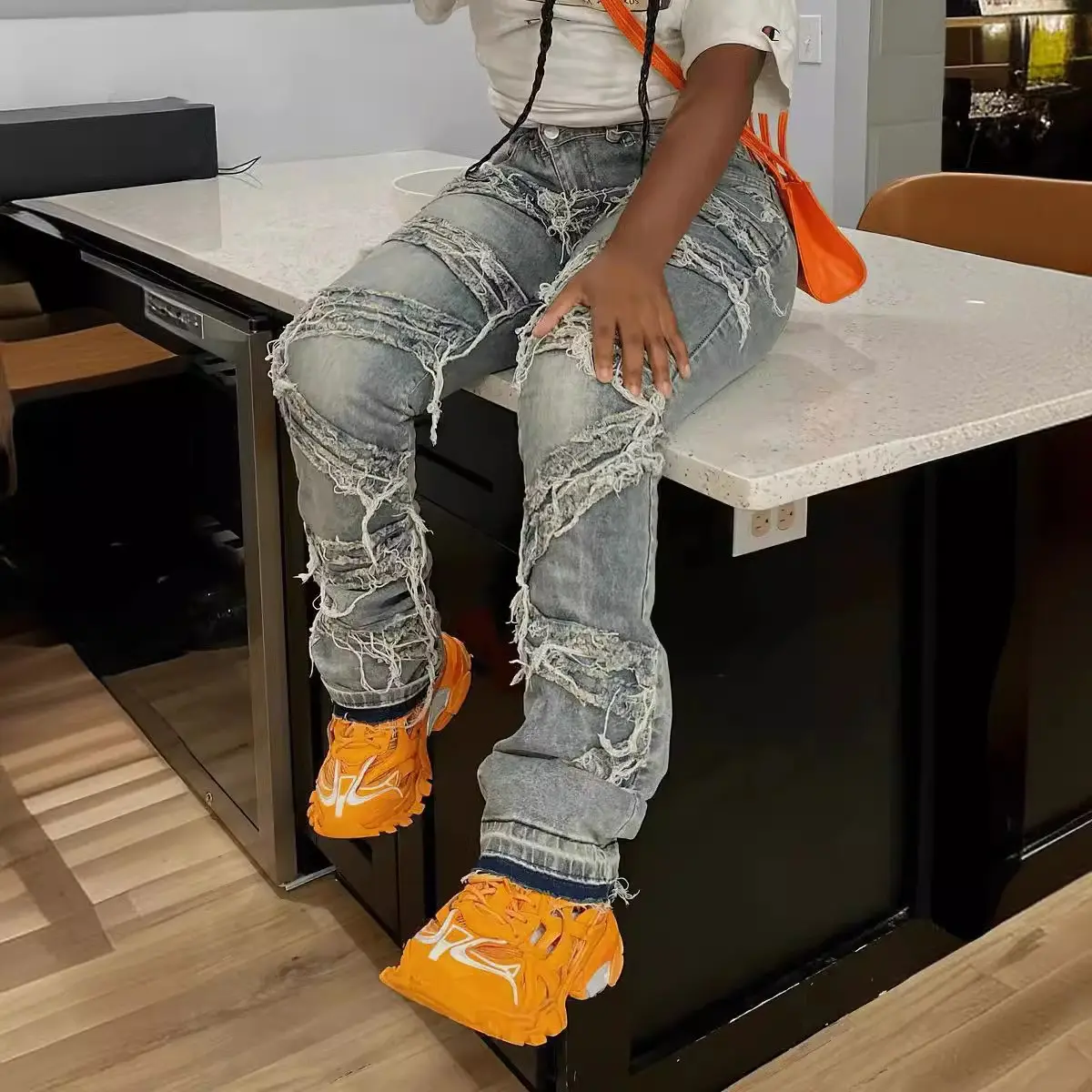 Women Holes Jeans High Waist Trousers Button Zipper Straight Pant Office Lady Loose 2025 Summer Y2k Streetwear Mom Jeans Bodycon