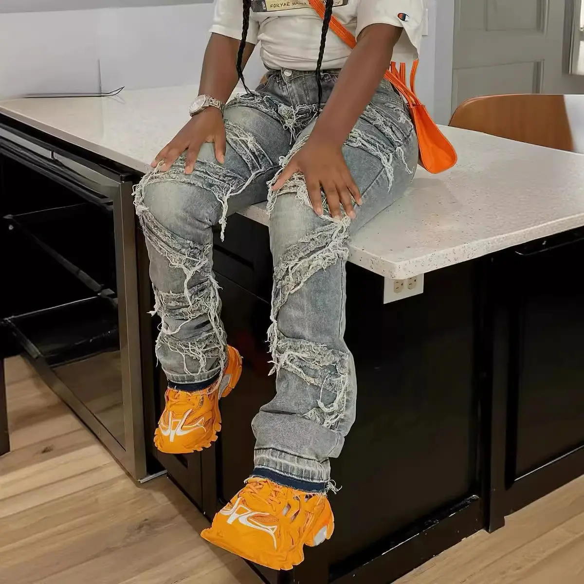 Women Holes Jeans High Waist Trousers Button Zipper Straight Pant Office Lady Loose 2025 Summer Y2k Streetwear Mom Jeans Bodycon