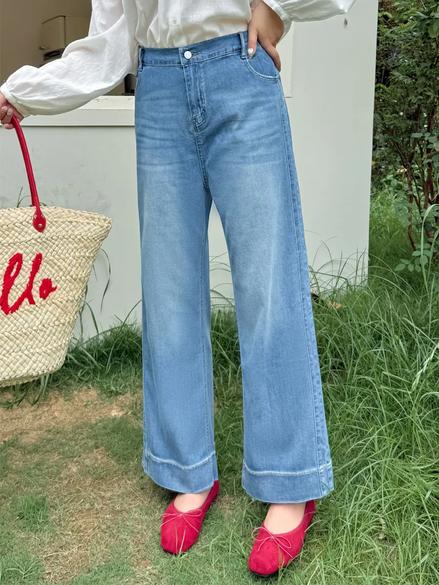 Denim Pant Jeans Women Wide Leg Long Pants High Waist Straight Trousers Y2k Streetwear Splice Mom Jeans Casual Summer Elegant