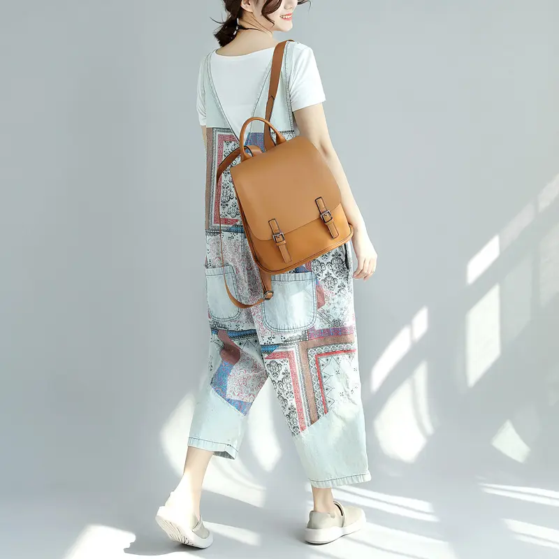Suspenders Overalls Women V Neck Jumpsuits Denim One Piece Wide Leg Long Pants Mom Jeans High Waist Rompers Y2k Streetwear Print