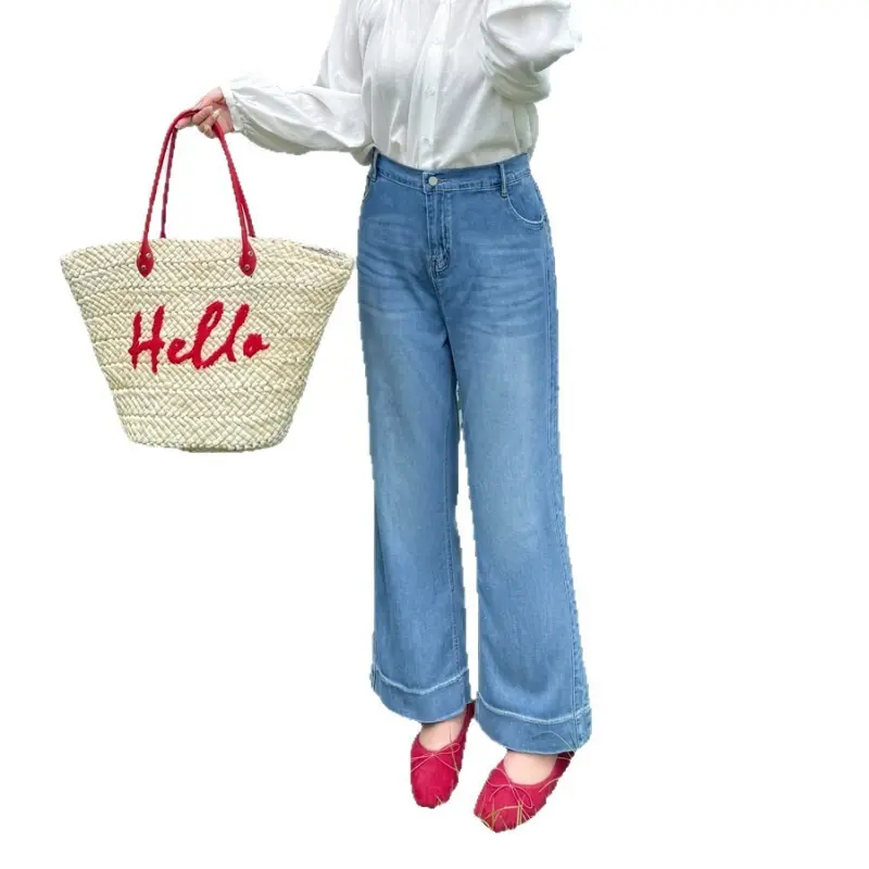 Denim Pant Jeans Women Wide Leg Long Pants High Waist Straight Trousers Y2k Streetwear Splice Mom Jeans Casual Summer Elegant