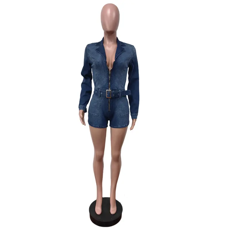 Jumpsuits Women One Piece High Waist Zipper Denim Overalls Short Pants Sexy Rompers Y2k Streetwear Playsuits Slim Fit 2025 Club
