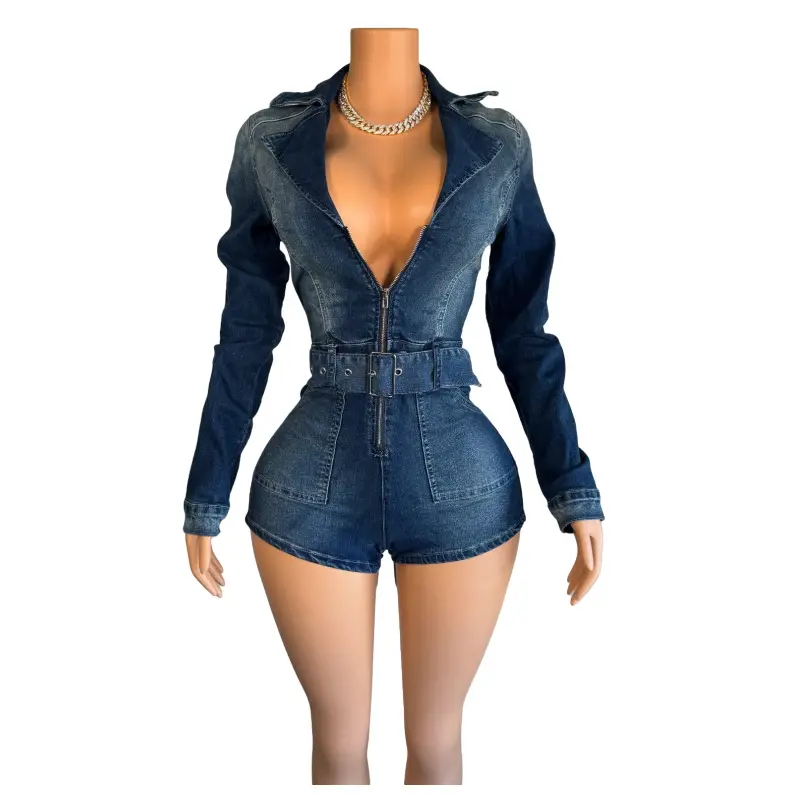 Jumpsuits Women One Piece High Waist Zipper Denim Overalls Short Pants Sexy Rompers Y2k Streetwear Playsuits Slim Fit 2025 Club