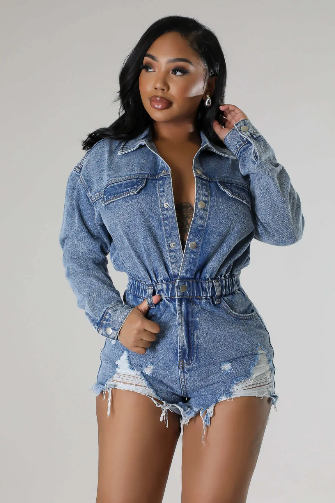 Women Jeans Shorts Denim Washing Overalls Tassel Spliced Button Pockets Solid High Waist Holes Sexy Distressed Streetwear
