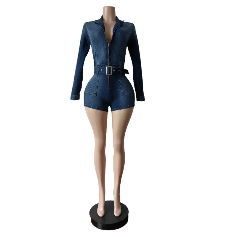 Jumpsuits Women One Piece High Waist Zipper Denim Overalls Short Pants Sexy Rompers Y2k Streetwear Playsuits Slim Fit 2025 Club
