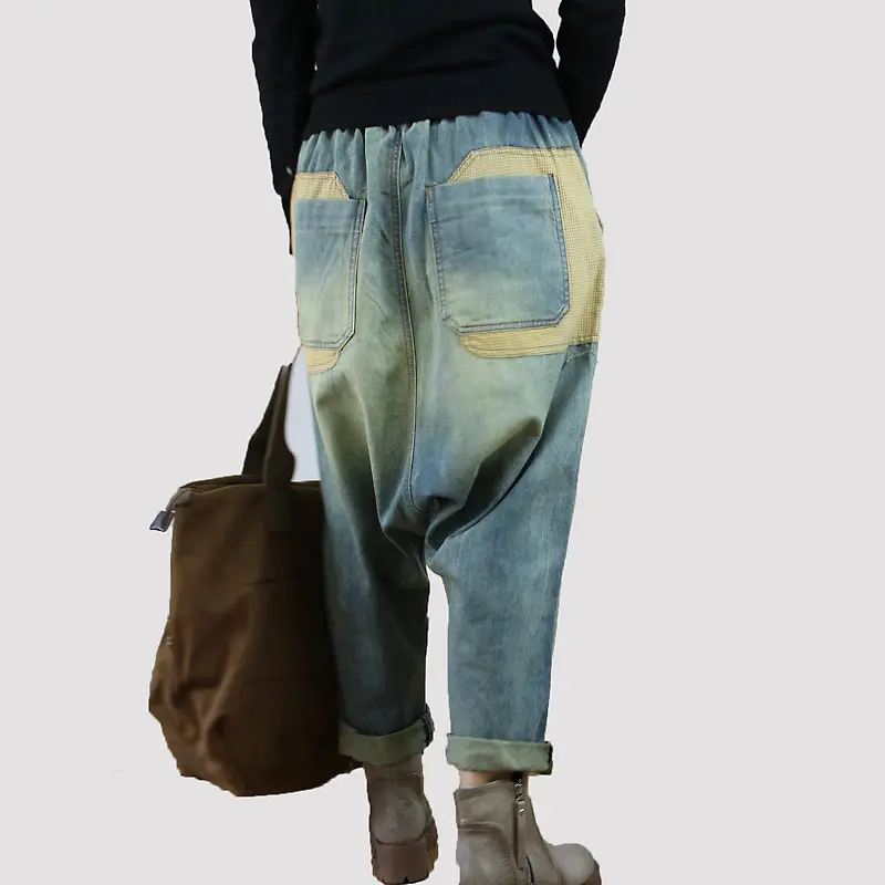 Denim Pant Women Jeans Wide Leg Long Pants Hole High Waist Straight Mom Jeans Trousers Y2k Streetwear Elegant Splice Casual Work
