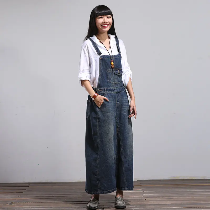 Long Dress Women Denim Sling Dresses A Line Vestidos Sleeveless Elegant Splice Y2k Streetwear High Waist Casual Work Summer
