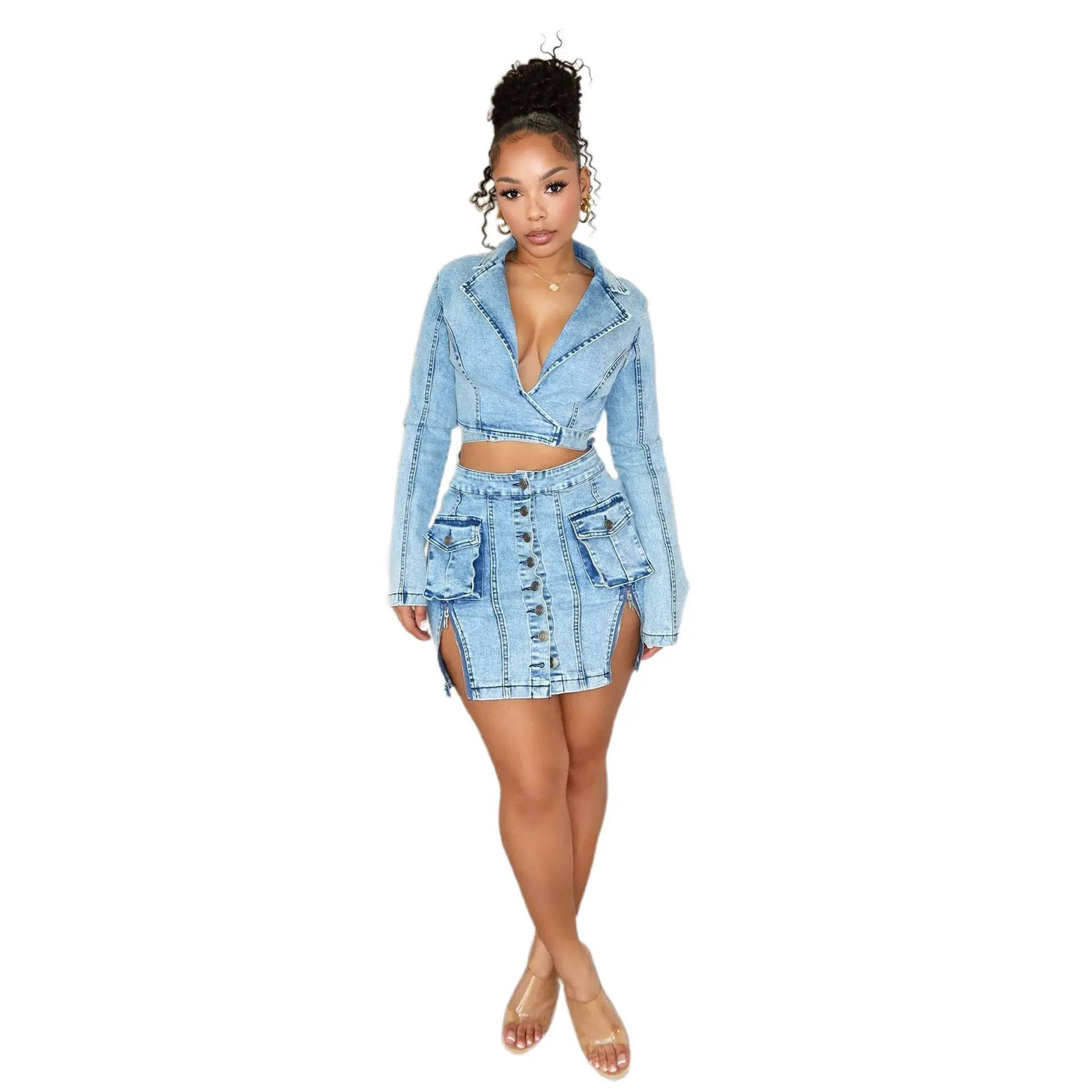 Denim Dresses Women Fake Two Pieces Sheath Dress Sexy Slim Distressed Lace Up Single Breasted Pockets Streetwear 2025 Vestidos