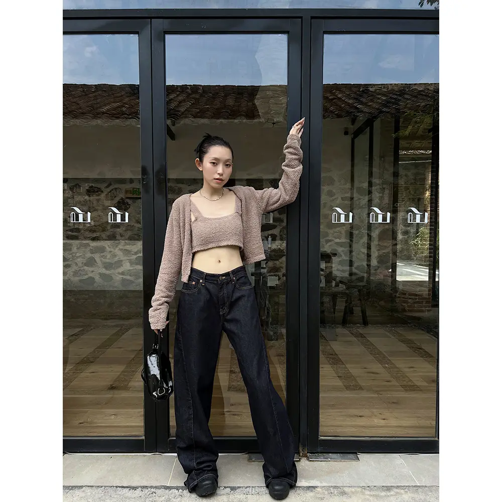 Jeans Women Wide Leg Pants Floor Length High Waist Washed Mom Distressed Pockets Streetwear 2025 Vintage Denim Loose Trousers