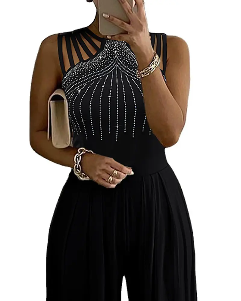 Jump Suits Party Sequins Wide Leg Jumpsuit Women Elegant Sexy Sleeveless One Piece Outfits Summer 2022 Evening Club Jumpsuiits