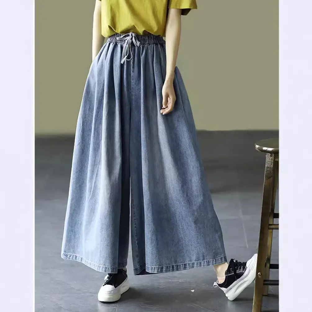 Denim Skirts Pants Women Long Pant A Line Streetwear Causal Loose Mom Jeans Elegant Splice Y2k Work High Waist Summer 2025