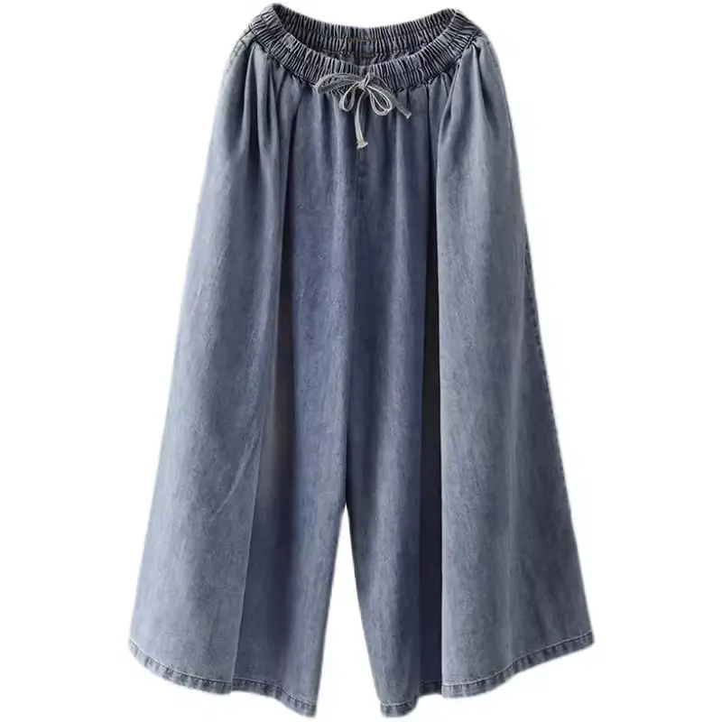 Denim Skirts Pants Women Long Pant A Line Streetwear Causal Loose Mom Jeans Elegant Splice Y2k Work High Waist Summer 2025