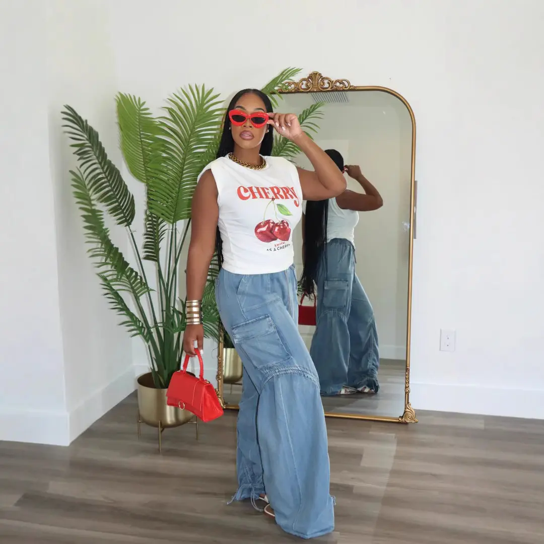 Denim Pant Women Jeans Wide Leg Long Pants Straight Trousers Y2k Streetwear Elastic Waist Splice Drawstring Casual Punk 2025
