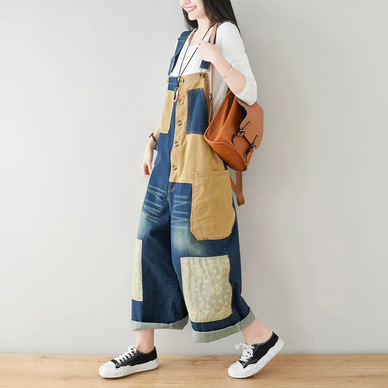 Jumpsuits Women Denim One Piece Suspenders Overalls Mom Jeans Causal Loose Wide Leg Long Pants High Waist Rompers Y2k Streetwear